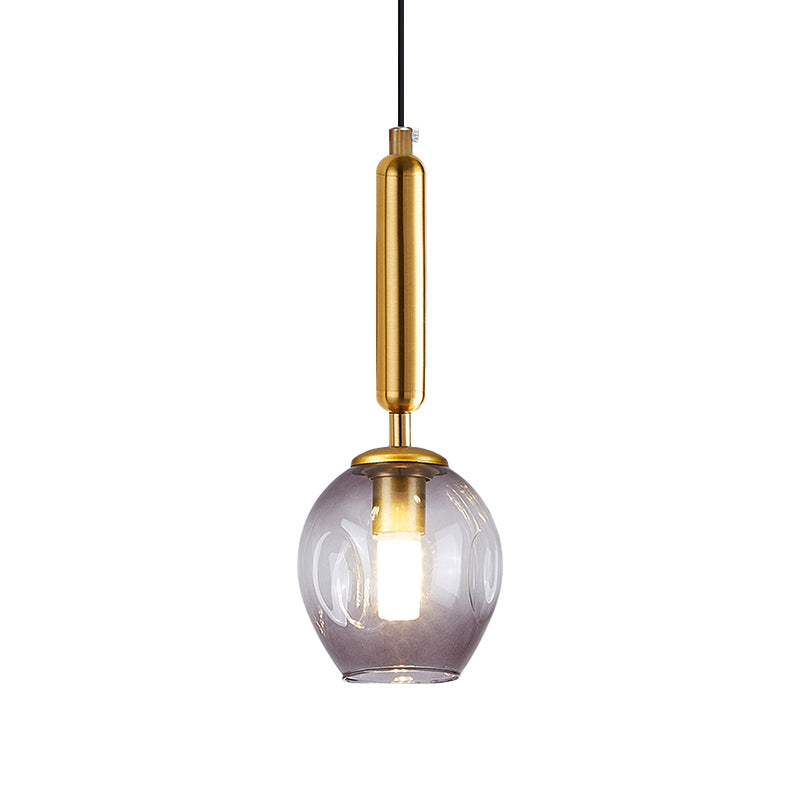 Tulip Bedside Hanging Lighting Blue/Smoke Gray Dimpled Glass 1 Light Modernist Pendant Lamp Fixture in Black/Gold Clearhalo 'Ceiling Lights' 'Glass shade' 'Glass' 'Modern Pendants' 'Modern' 'Pendant Lights' 'Pendants' Lighting' 736922