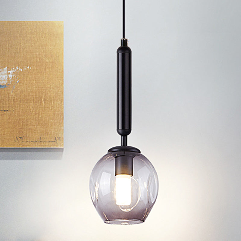 Tulip Bedside Hanging Lighting Blue/Smoke Gray Dimpled Glass 1 Light Modernist Pendant Lamp Fixture in Black/Gold Black Smoke Grey Clearhalo 'Ceiling Lights' 'Glass shade' 'Glass' 'Modern Pendants' 'Modern' 'Pendant Lights' 'Pendants' Lighting' 736928