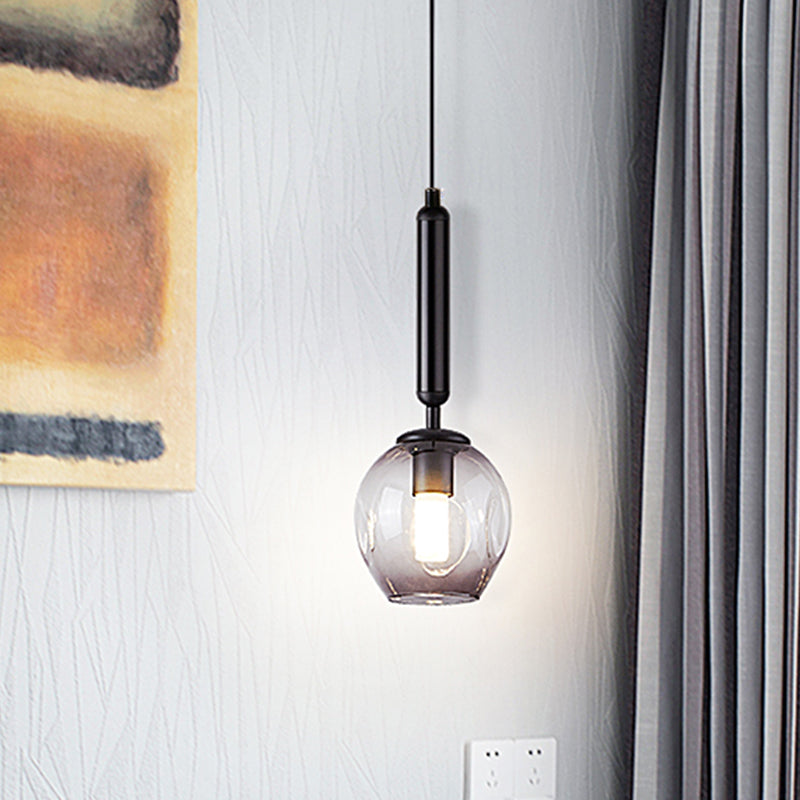 Tulip Bedside Hanging Lighting Blue/Smoke Gray Dimpled Glass 1 Light Modernist Pendant Lamp Fixture in Black/Gold Clearhalo 'Ceiling Lights' 'Glass shade' 'Glass' 'Modern Pendants' 'Modern' 'Pendant Lights' 'Pendants' Lighting' 736929