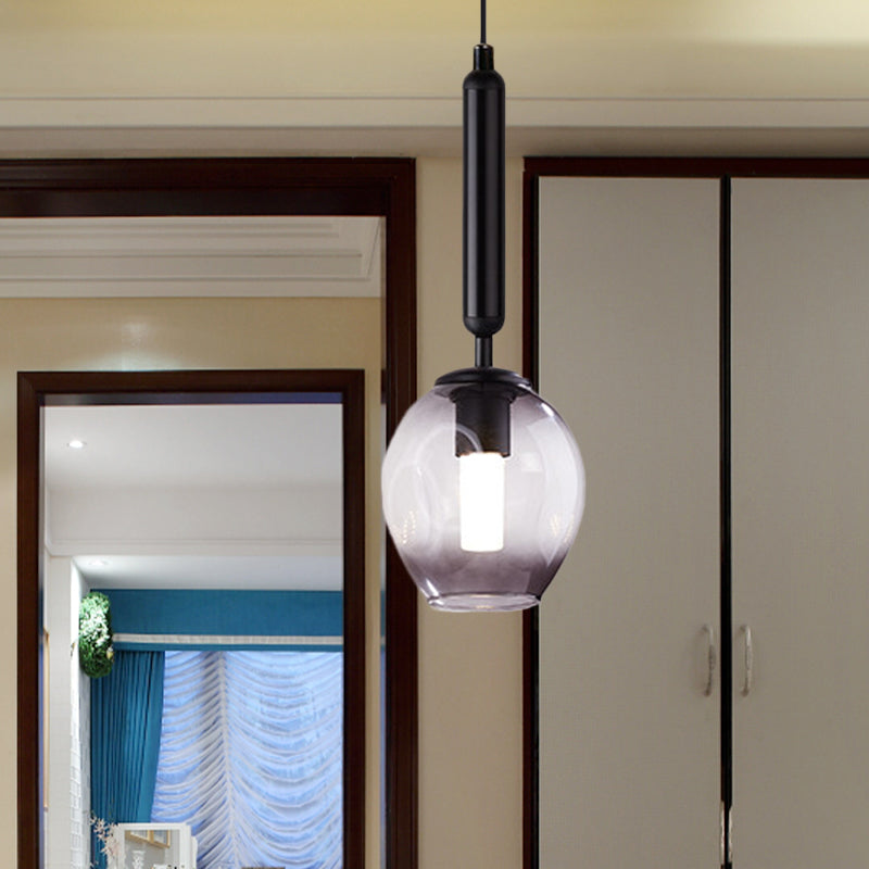 Tulip Bedside Hanging Lighting Blue/Smoke Gray Dimpled Glass 1 Light Modernist Pendant Lamp Fixture in Black/Gold Clearhalo 'Ceiling Lights' 'Glass shade' 'Glass' 'Modern Pendants' 'Modern' 'Pendant Lights' 'Pendants' Lighting' 736930