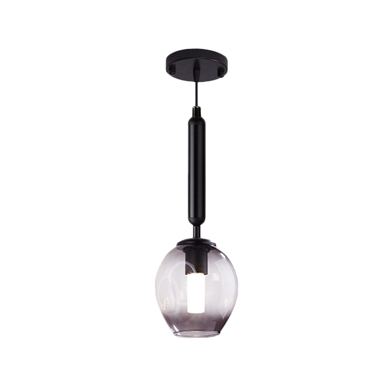 Tulip Bedside Hanging Lighting Blue/Smoke Gray Dimpled Glass 1 Light Modernist Pendant Lamp Fixture in Black/Gold Clearhalo 'Ceiling Lights' 'Glass shade' 'Glass' 'Modern Pendants' 'Modern' 'Pendant Lights' 'Pendants' Lighting' 736931