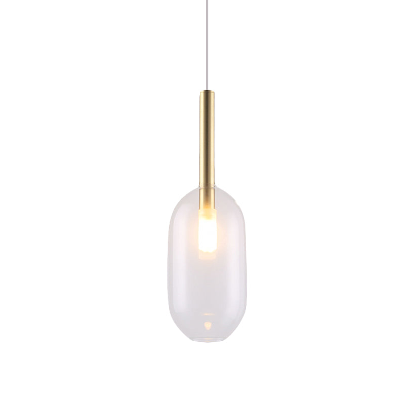 1-Light Living Room Pendant Simple Brass LED Ceiling Lamp with Capsule Clear Glass Shade Clearhalo 'Ceiling Lights' 'Glass shade' 'Glass' 'Modern Pendants' 'Modern' 'Pendant Lights' 'Pendants' Lighting' 736954