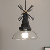 Windmill Ceiling Lighting Designer 1 Head Iron White/Black Hanging Lamp Fixture with Bowl Clear Glass Shade Black Clearhalo 'Ceiling Lights' 'Glass shade' 'Glass' 'Modern Pendants' 'Modern' 'Pendant Lights' 'Pendants' Lighting' 736985