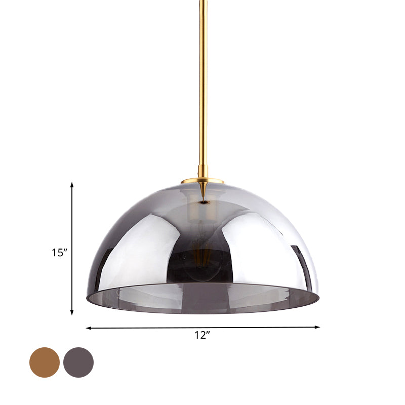 Gold Semicircle Pendant Light Kit Simple 1-Bulb Tan/Smoke Gray Mirror Glass Hanging Ceiling Lamp Clearhalo 'Ceiling Lights' 'Glass shade' 'Glass' 'Modern Pendants' 'Modern' 'Pendant Lights' 'Pendants' Lighting' 736992