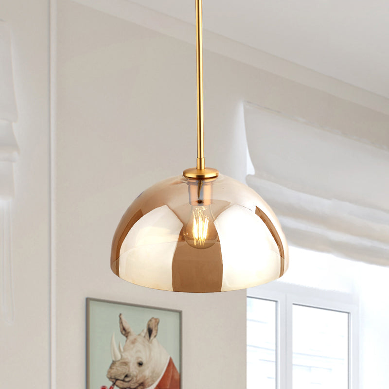 Gold Semicircle Pendant Light Kit Simple 1-Bulb Tan/Smoke Gray Mirror Glass Hanging Ceiling Lamp Clearhalo 'Ceiling Lights' 'Glass shade' 'Glass' 'Modern Pendants' 'Modern' 'Pendant Lights' 'Pendants' Lighting' 736994