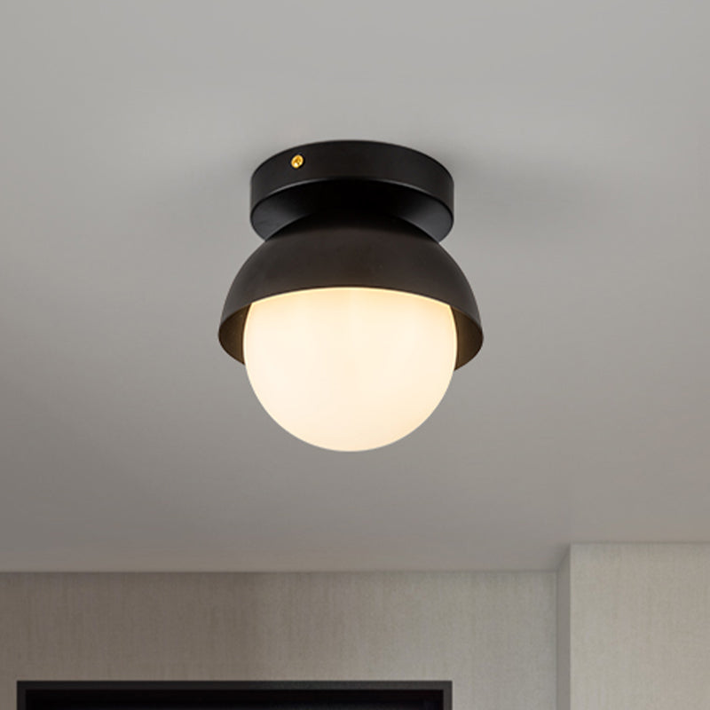 Metal Semicircle Ceiling Mounted Light Post Modern 1-Light Black/Gold Finish Flushmount Lamp for Foyer Black Clearhalo 'Ceiling Lights' 'Close To Ceiling Lights' 'Close to ceiling' 'Flush mount' Lighting' 737013