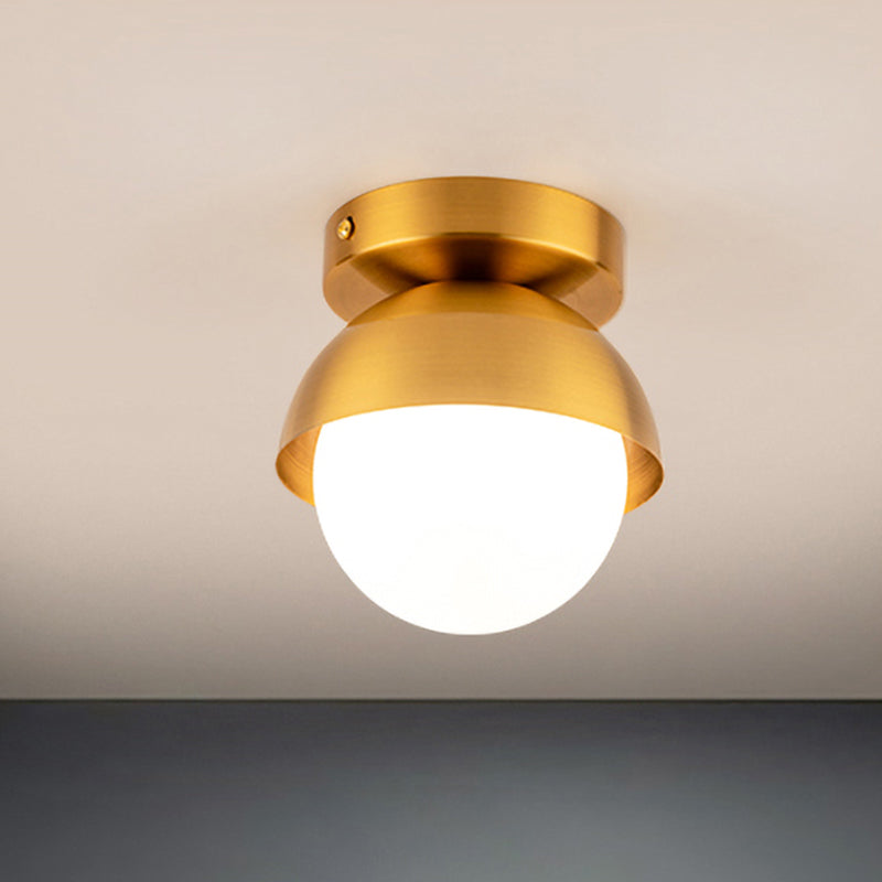 Metal Semicircle Ceiling Mounted Light Post Modern 1-Light Black/Gold Finish Flushmount Lamp for Foyer Gold Clearhalo 'Ceiling Lights' 'Close To Ceiling Lights' 'Close to ceiling' 'Flush mount' Lighting' 737017