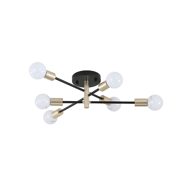 Black and Gold Sputnik Linear Semi Flush Light Modern 4/6 Heads Metal Ceiling Mounted Lamp over Table Clearhalo 'Ceiling Lights' 'Close To Ceiling Lights' 'Close to ceiling' 'Semi-flushmount' Lighting' 737027