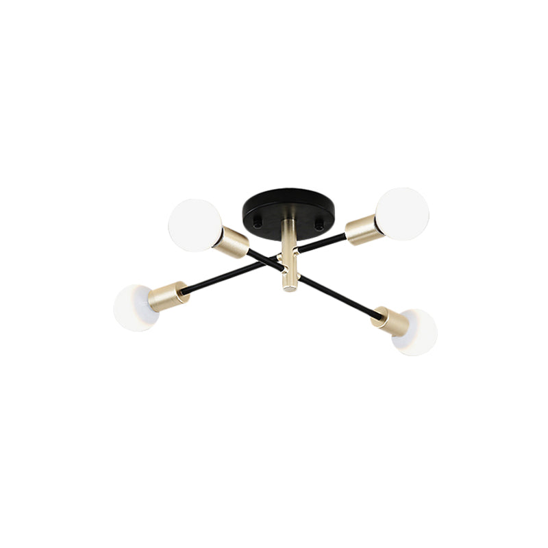 Black and Gold Sputnik Linear Semi Flush Light Modern 4/6 Heads Metal Ceiling Mounted Lamp over Table Clearhalo 'Ceiling Lights' 'Close To Ceiling Lights' 'Close to ceiling' 'Semi-flushmount' Lighting' 737031