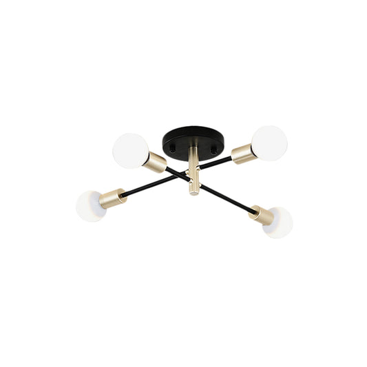 Black and Gold Sputnik Linear Semi Flush Light Modern 4/6 Heads Metal Ceiling Mounted Lamp over Table Clearhalo 'Ceiling Lights' 'Close To Ceiling Lights' 'Close to ceiling' 'Semi-flushmount' Lighting' 737031