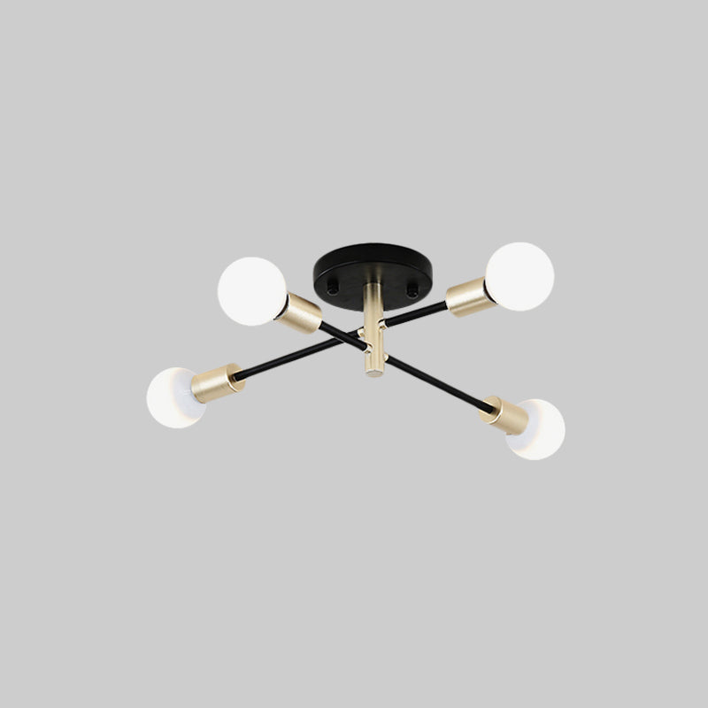Black and Gold Sputnik Linear Semi Flush Light Modern 4/6 Heads Metal Ceiling Mounted Lamp over Table Clearhalo 'Ceiling Lights' 'Close To Ceiling Lights' 'Close to ceiling' 'Semi-flushmount' Lighting' 737032