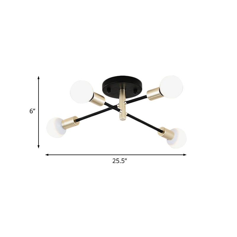 Black and Gold Sputnik Linear Semi Flush Light Modern 4/6 Heads Metal Ceiling Mounted Lamp over Table Clearhalo 'Ceiling Lights' 'Close To Ceiling Lights' 'Close to ceiling' 'Semi-flushmount' Lighting' 737033