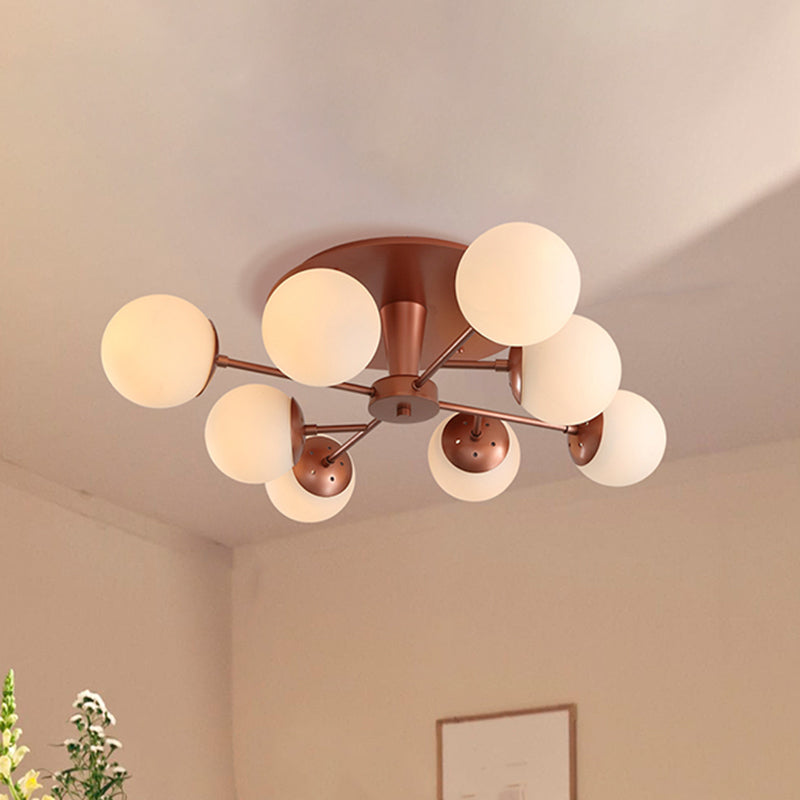 Silver/Rose Gold Finish Ball Semi-Flush Mount Modernist 8 Lights Opal Glass Close to Ceiling Light 8 Rose Gold Clearhalo 'Ceiling Lights' 'Close To Ceiling Lights' 'Close to ceiling' 'Glass shade' 'Glass' 'Semi-flushmount' Lighting' 737034