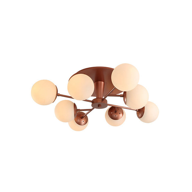 Silver/Rose Gold Finish Ball Semi-Flush Mount Modernist 8 Lights Opal Glass Close to Ceiling Light Clearhalo 'Ceiling Lights' 'Close To Ceiling Lights' 'Close to ceiling' 'Glass shade' 'Glass' 'Semi-flushmount' Lighting' 737035