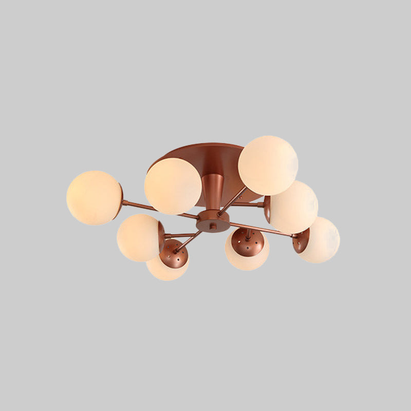 Silver/Rose Gold Finish Ball Semi-Flush Mount Modernist 8 Lights Opal Glass Close to Ceiling Light Clearhalo 'Ceiling Lights' 'Close To Ceiling Lights' 'Close to ceiling' 'Glass shade' 'Glass' 'Semi-flushmount' Lighting' 737036