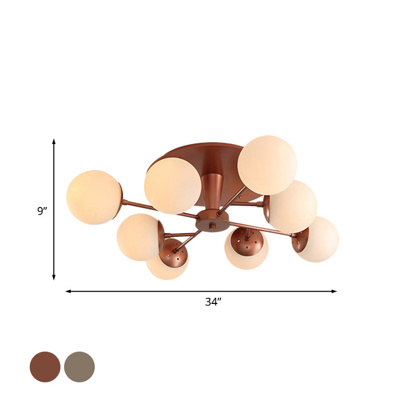 Silver/Rose Gold Finish Ball Semi-Flush Mount Modernist 8 Lights Opal Glass Close to Ceiling Light Clearhalo 'Ceiling Lights' 'Close To Ceiling Lights' 'Close to ceiling' 'Glass shade' 'Glass' 'Semi-flushmount' Lighting' 737037