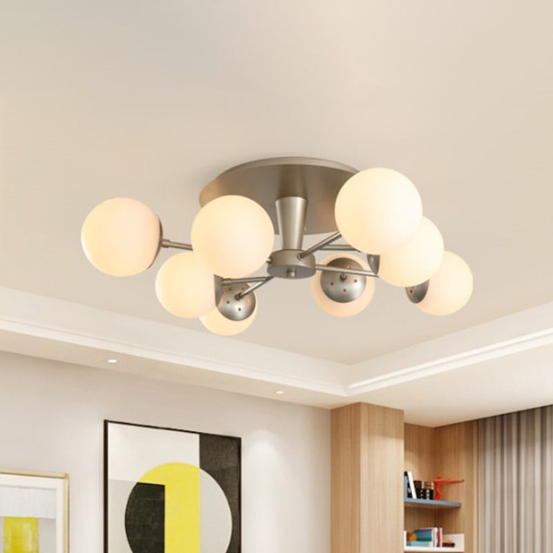 Silver/Rose Gold Finish Ball Semi-Flush Mount Modernist 8 Lights Opal Glass Close to Ceiling Light Clearhalo 'Ceiling Lights' 'Close To Ceiling Lights' 'Close to ceiling' 'Glass shade' 'Glass' 'Semi-flushmount' Lighting' 737038