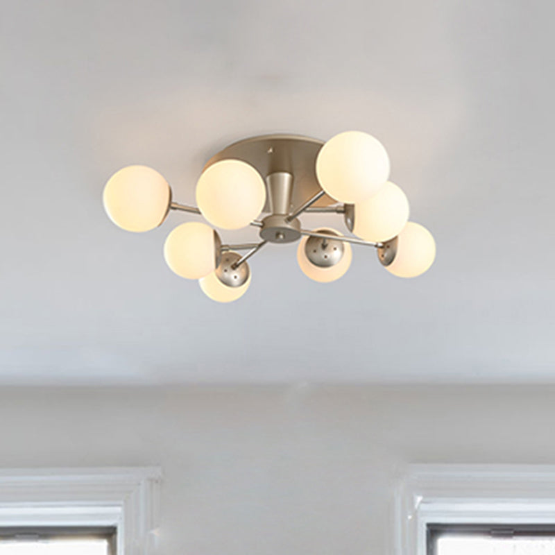 Silver/Rose Gold Finish Ball Semi-Flush Mount Modernist 8 Lights Opal Glass Close to Ceiling Light 8 Silver Clearhalo 'Ceiling Lights' 'Close To Ceiling Lights' 'Close to ceiling' 'Glass shade' 'Glass' 'Semi-flushmount' Lighting' 737039