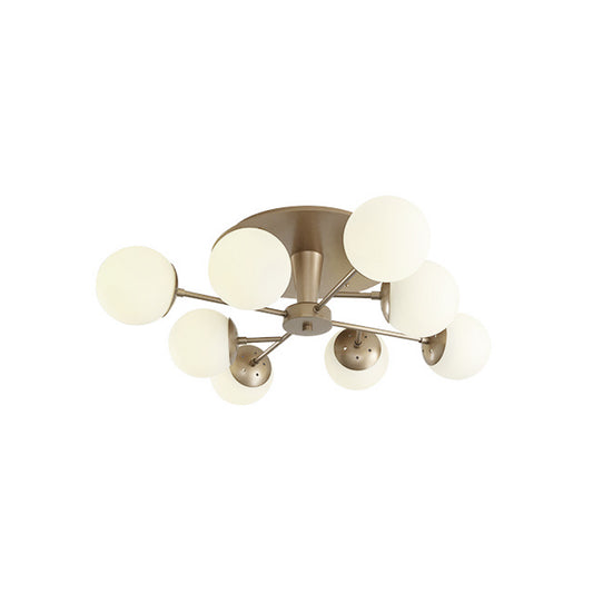 Silver/Rose Gold Finish Ball Semi-Flush Mount Modernist 8 Lights Opal Glass Close to Ceiling Light Clearhalo 'Ceiling Lights' 'Close To Ceiling Lights' 'Close to ceiling' 'Glass shade' 'Glass' 'Semi-flushmount' Lighting' 737040