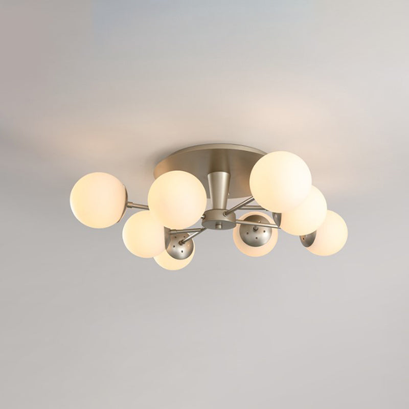 Silver/Rose Gold Finish Ball Semi-Flush Mount Modernist 8 Lights Opal Glass Close to Ceiling Light Clearhalo 'Ceiling Lights' 'Close To Ceiling Lights' 'Close to ceiling' 'Glass shade' 'Glass' 'Semi-flushmount' Lighting' 737041