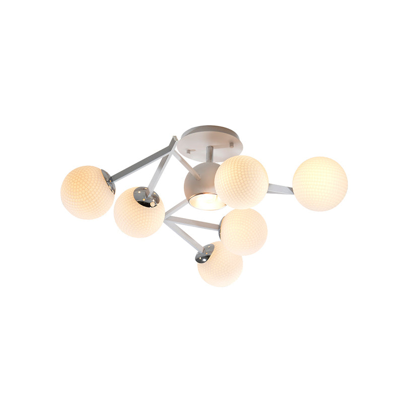 Golf Ball Living Room Semi Flushmount White Glass 9 Bulbs Contemporary Spiral Flush Ceiling Lamp Clearhalo 'Ceiling Lights' 'Close To Ceiling Lights' 'Close to ceiling' 'Glass shade' 'Glass' 'Pendant Lights' 'Semi-flushmount' Lighting' 737056