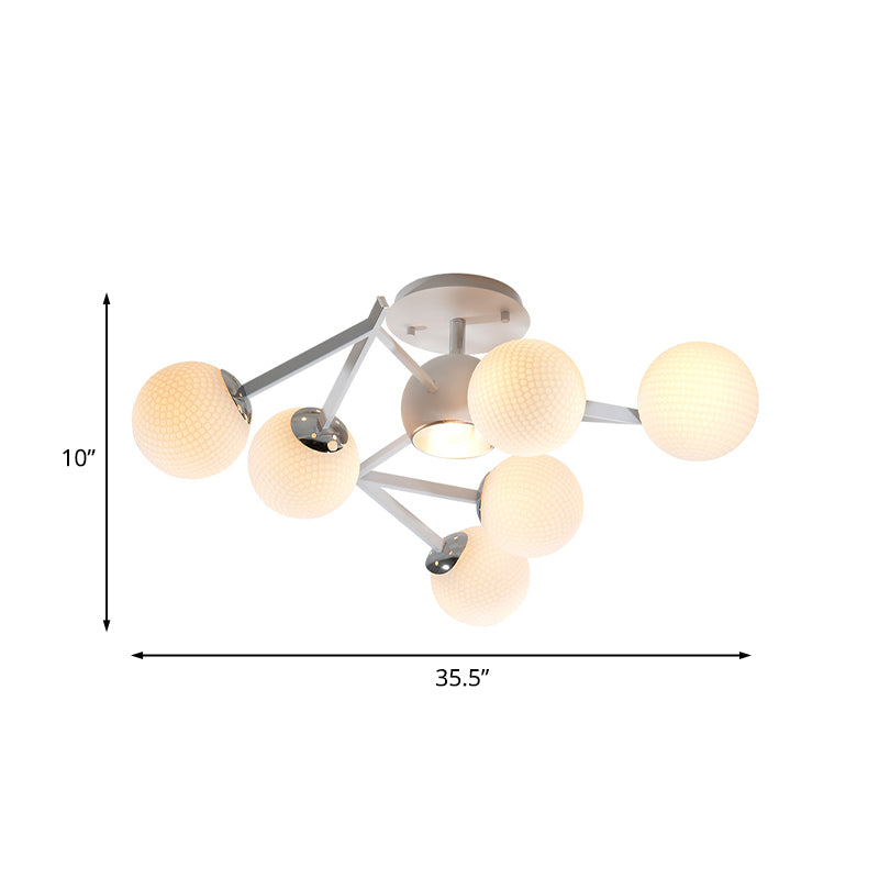 Golf Ball Living Room Semi Flushmount White Glass 9 Bulbs Contemporary Spiral Flush Ceiling Lamp Clearhalo 'Ceiling Lights' 'Close To Ceiling Lights' 'Close to ceiling' 'Glass shade' 'Glass' 'Pendant Lights' 'Semi-flushmount' Lighting' 737057