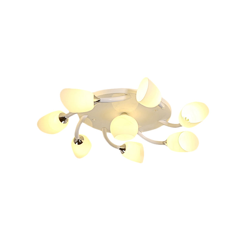 6/8 Lights Living Room Semi Flush Modern White Spiral Flush Mounted Light with Tulip Opal Glass Shade Clearhalo 'Ceiling Lights' 'Close To Ceiling Lights' 'Close to ceiling' 'Glass shade' 'Glass' 'Semi-flushmount' Lighting' 737060
