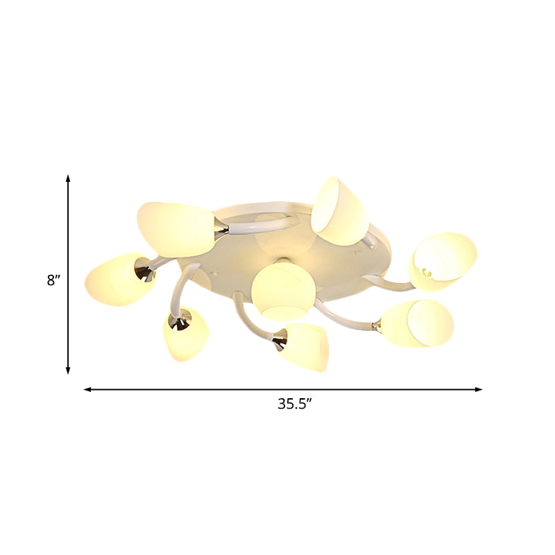 6/8 Lights Living Room Semi Flush Modern White Spiral Flush Mounted Light with Tulip Opal Glass Shade Clearhalo 'Ceiling Lights' 'Close To Ceiling Lights' 'Close to ceiling' 'Glass shade' 'Glass' 'Semi-flushmount' Lighting' 737061