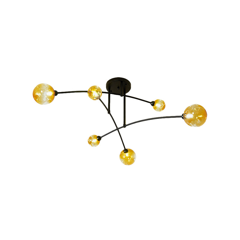 Amber Glass Modo Semi Flush Lighting Minimalism 6 Heads Black Arced Close to Ceiling Lamp Clearhalo 'Ceiling Lights' 'Close To Ceiling Lights' 'Close to ceiling' 'Glass shade' 'Glass' 'Semi-flushmount' Lighting' 737081