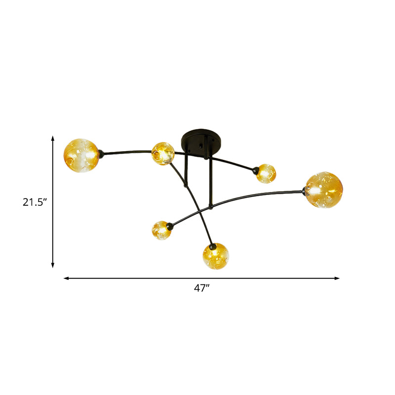 Amber Glass Modo Semi Flush Lighting Minimalism 6 Heads Black Arced Close to Ceiling Lamp Clearhalo 'Ceiling Lights' 'Close To Ceiling Lights' 'Close to ceiling' 'Glass shade' 'Glass' 'Semi-flushmount' Lighting' 737082