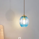 Post Modern 1 Light Wall Hanging Light Gold Tulip Wall Lamp Sconce with Blue/Smoke Gray Dimpled Glass Shade Blue Clearhalo 'Cast Iron' 'Glass' 'Industrial' 'Modern wall lights' 'Modern' 'Tiffany' 'Traditional wall lights' 'Wall Lamps & Sconces' 'Wall Lights' Lighting' 737091