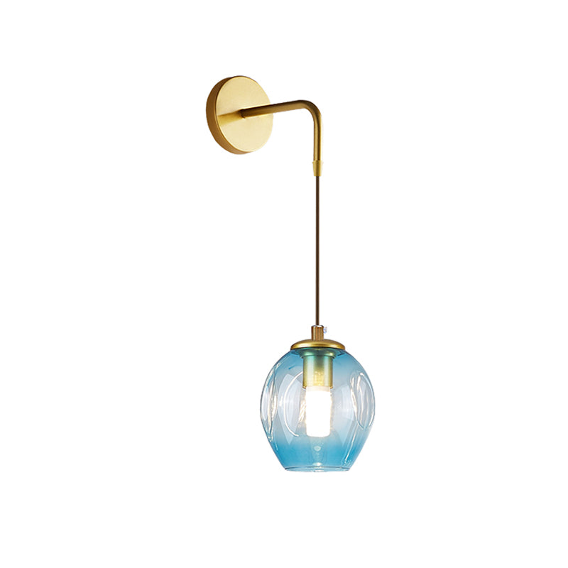 Post Modern 1 Light Wall Hanging Light Gold Tulip Wall Lamp Sconce with Blue/Smoke Gray Dimpled Glass Shade Clearhalo 'Cast Iron' 'Glass' 'Industrial' 'Modern wall lights' 'Modern' 'Tiffany' 'Traditional wall lights' 'Wall Lamps & Sconces' 'Wall Lights' Lighting' 737093