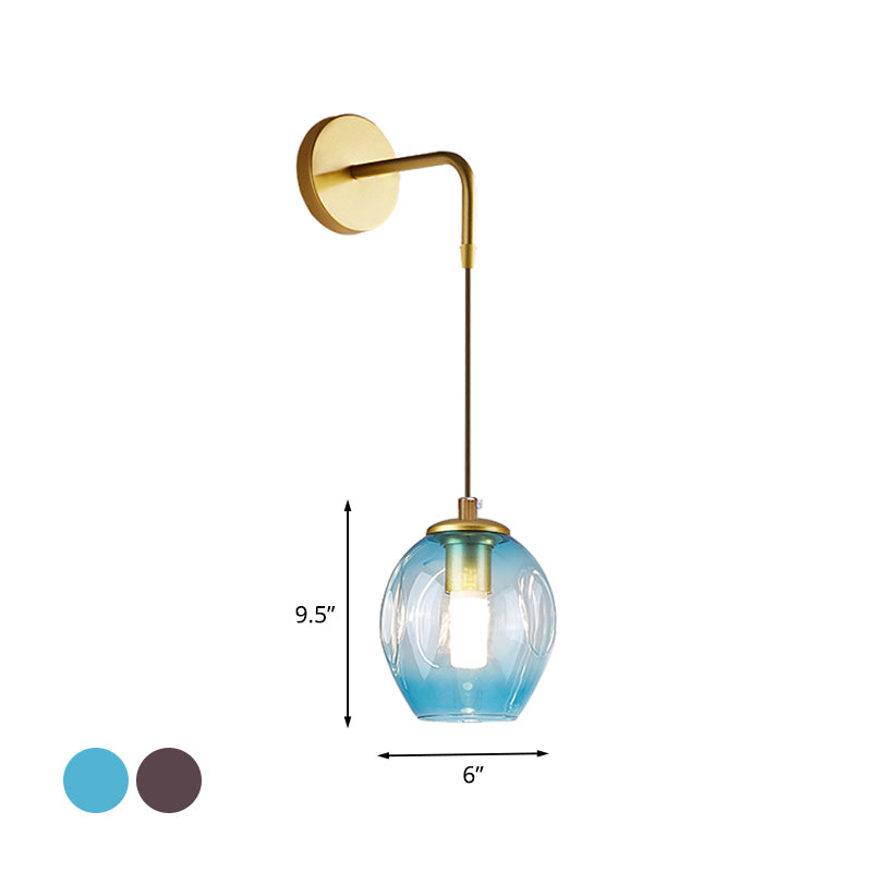 Post Modern 1 Light Wall Hanging Light Gold Tulip Wall Lamp Sconce with Blue/Smoke Gray Dimpled Glass Shade Clearhalo 'Cast Iron' 'Glass' 'Industrial' 'Modern wall lights' 'Modern' 'Tiffany' 'Traditional wall lights' 'Wall Lamps & Sconces' 'Wall Lights' Lighting' 737094