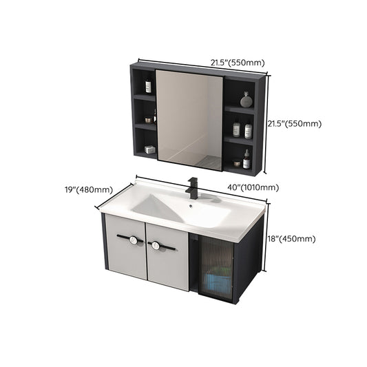 Metal Base Modern Bathroom Vanity Single Rectangular Wall Mount Vanity Set Clearhalo 'Bathroom Remodel & Bathroom Fixtures' 'Bathroom Vanities' 'bathroom_vanities' 'Home Improvement' 'home_improvement' 'home_improvement_bathroom_vanities' 7370940