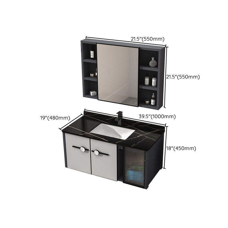 Metal Base Modern Bathroom Vanity Single Rectangular Wall Mount Vanity Set Clearhalo 'Bathroom Remodel & Bathroom Fixtures' 'Bathroom Vanities' 'bathroom_vanities' 'Home Improvement' 'home_improvement' 'home_improvement_bathroom_vanities' 7370941