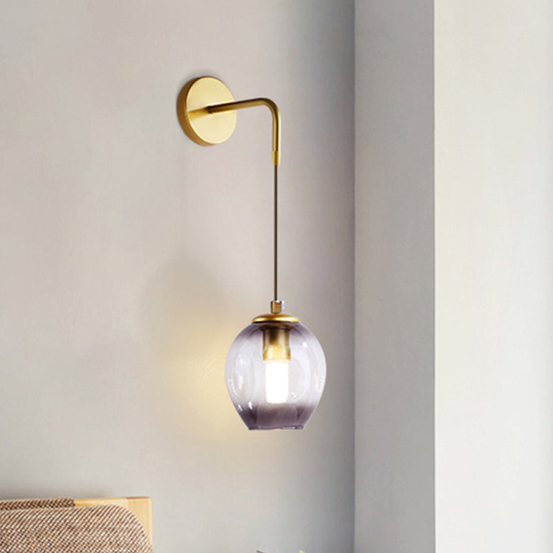 Post Modern 1 Light Wall Hanging Light Gold Tulip Wall Lamp Sconce with Blue/Smoke Gray Dimpled Glass Shade Clearhalo 'Cast Iron' 'Glass' 'Industrial' 'Modern wall lights' 'Modern' 'Tiffany' 'Traditional wall lights' 'Wall Lamps & Sconces' 'Wall Lights' Lighting' 737096