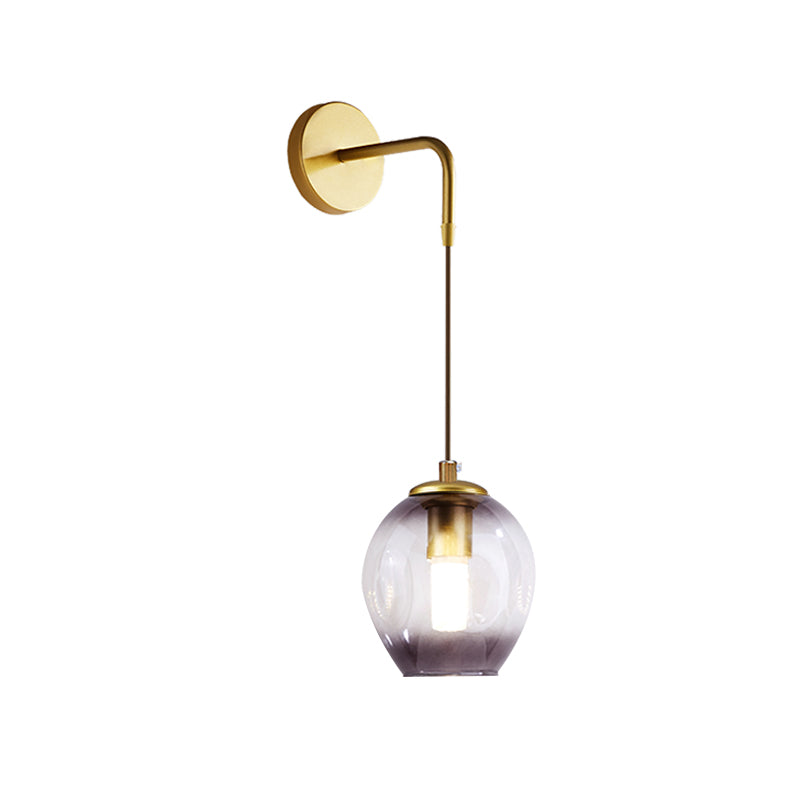 Post Modern 1 Light Wall Hanging Light Gold Tulip Wall Lamp Sconce with Blue/Smoke Gray Dimpled Glass Shade Clearhalo 'Cast Iron' 'Glass' 'Industrial' 'Modern wall lights' 'Modern' 'Tiffany' 'Traditional wall lights' 'Wall Lamps & Sconces' 'Wall Lights' Lighting' 737098