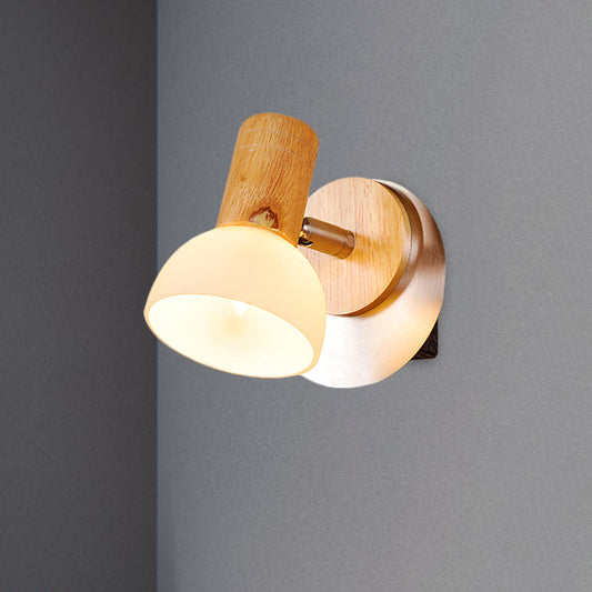 Wood Domed Sconce Light Fixture Modern 1 Head Milk White Glass Wall Mounted Lamp White Clearhalo 'Modern wall lights' 'Modern' 'Wall Lamps & Sconces' 'Wall Lights' Lighting' 737099