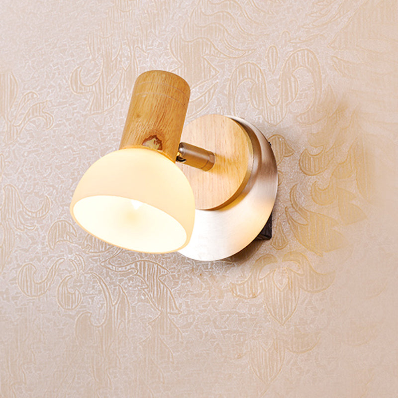 Wood Domed Sconce Light Fixture Modern 1 Head Milk White Glass Wall Mounted Lamp Clearhalo 'Modern wall lights' 'Modern' 'Wall Lamps & Sconces' 'Wall Lights' Lighting' 737100