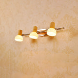 White Glass Dome Vanity Sconce Light Modernism 3 Bulbs Chrome Wall Lamp Fixture with Wood Top White Clearhalo 'Modern wall lights' 'Modern' 'Vanity Lights' 'Wall Lights' Lighting' 737119