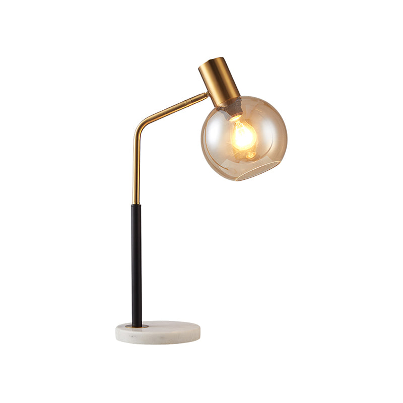 Globe Reading Book Light Post Modern White/Amber Glass 1-Head Black and Gold Table Lamp with Marble Base Clearhalo 'Lamps' 'Table Lamps' Lighting' 737137