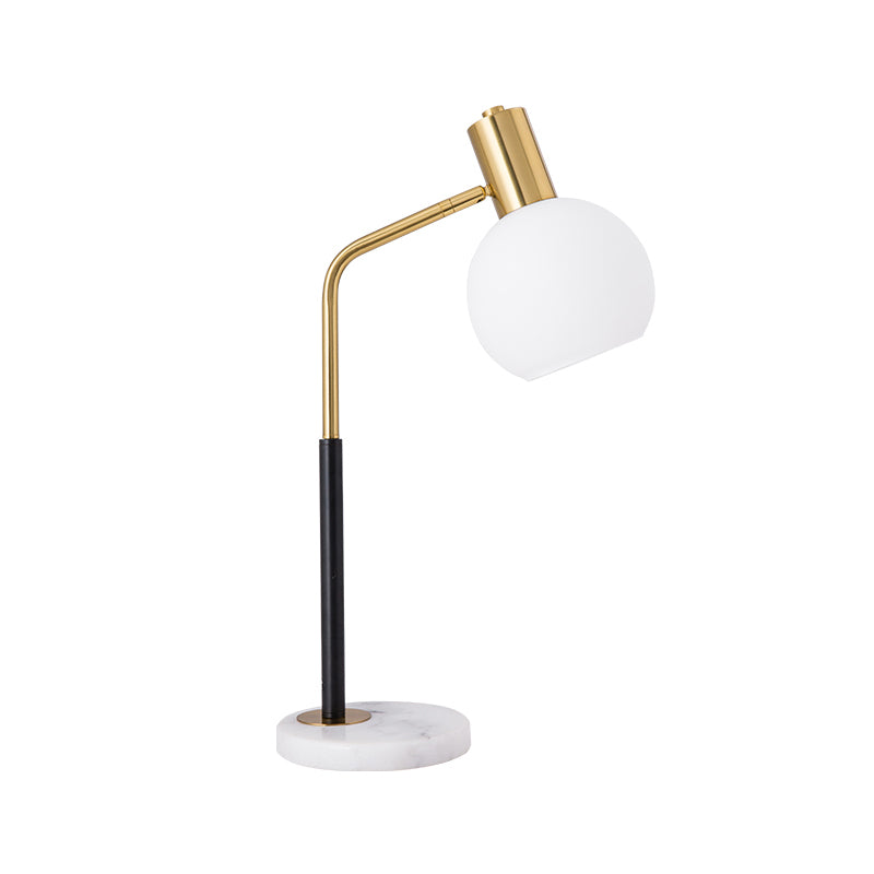 Globe Reading Book Light Post Modern White/Amber Glass 1-Head Black and Gold Table Lamp with Marble Base Clearhalo 'Lamps' 'Table Lamps' Lighting' 737142