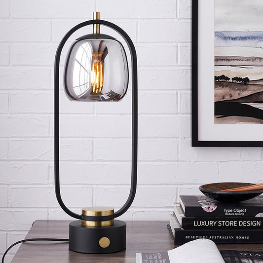 Smoke Gray Mirror Glass Jar Night Table Light Designer 1 Light Reading Lamp in Black with Oval Frame Black Clearhalo 'Lamps' 'Table Lamps' Lighting' 737143