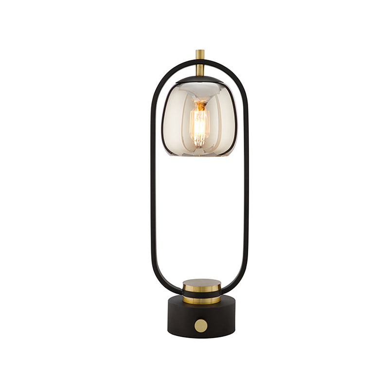 Smoke Gray Mirror Glass Jar Night Table Light Designer 1 Light Reading Lamp in Black with Oval Frame Clearhalo 'Lamps' 'Table Lamps' Lighting' 737145