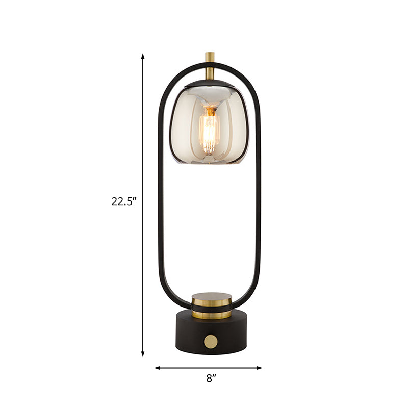 Smoke Gray Mirror Glass Jar Night Table Light Designer 1 Light Reading Lamp in Black with Oval Frame Clearhalo 'Lamps' 'Table Lamps' Lighting' 737146