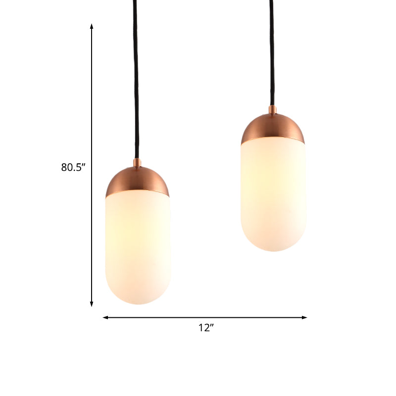 Post Modern Capsule Multi Ceiling Light White Glass 2 Lights Bedside Arced Pendant Lamp in Copper Clearhalo 'Ceiling Lights' 'Glass shade' 'Glass' 'Modern Pendants' 'Modern' 'Pendant Lights' 'Pendants' Lighting' 737158