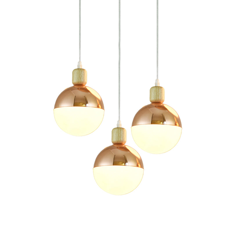 3/4 Heads Dining Room Multi-Pendant Modernist Rose Gold Hanging Ceiling Light with Orb Opal Glass Shade Clearhalo 'Ceiling Lights' 'Glass shade' 'Glass' 'Modern Pendants' 'Modern' 'Pendant Lights' 'Pendants' Lighting' 737169