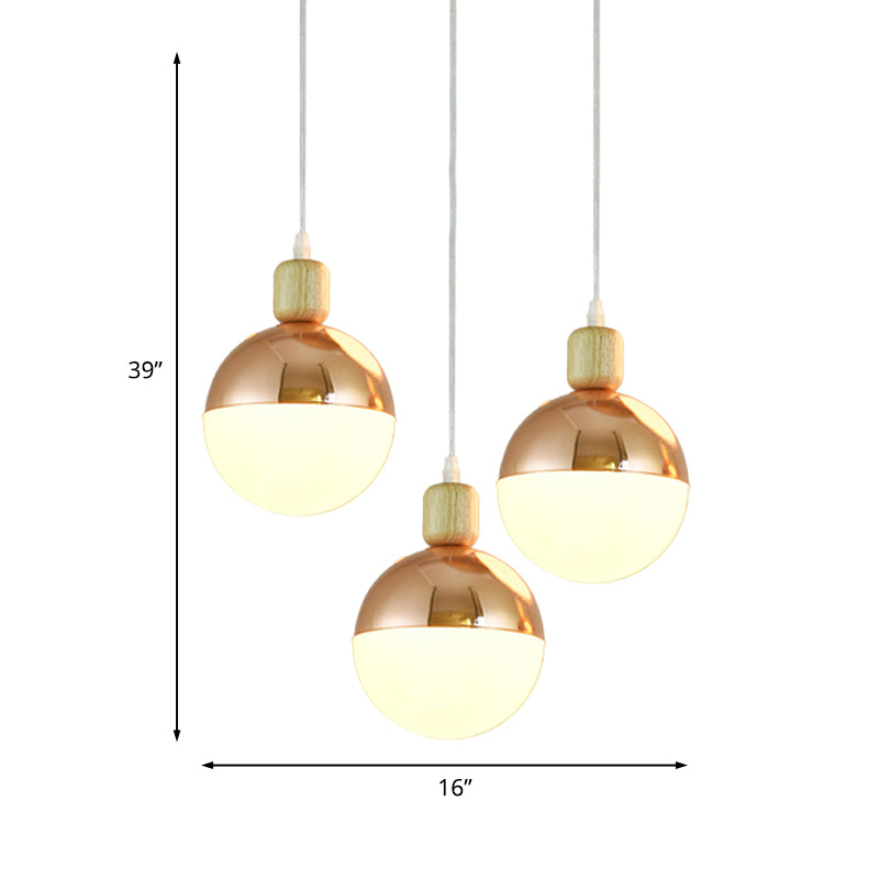 3/4 Heads Dining Room Multi-Pendant Modernist Rose Gold Hanging Ceiling Light with Orb Opal Glass Shade Clearhalo 'Ceiling Lights' 'Glass shade' 'Glass' 'Modern Pendants' 'Modern' 'Pendant Lights' 'Pendants' Lighting' 737171