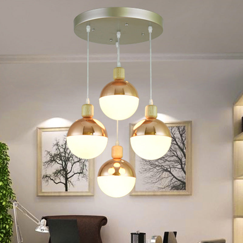 3/4 Heads Dining Room Multi-Pendant Modernist Rose Gold Hanging Ceiling Light with Orb Opal Glass Shade Clearhalo 'Ceiling Lights' 'Glass shade' 'Glass' 'Modern Pendants' 'Modern' 'Pendant Lights' 'Pendants' Lighting' 737173