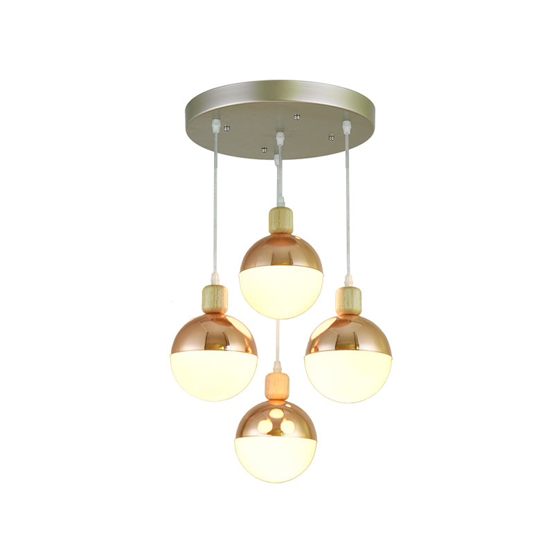 3/4 Heads Dining Room Multi-Pendant Modernist Rose Gold Hanging Ceiling Light with Orb Opal Glass Shade Clearhalo 'Ceiling Lights' 'Glass shade' 'Glass' 'Modern Pendants' 'Modern' 'Pendant Lights' 'Pendants' Lighting' 737174